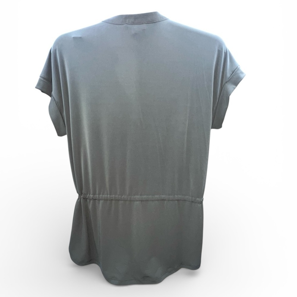 Calvin Klein Olive Short sleeve Button-Down Shirt w/Cinched Waist - Picture 2 of 6